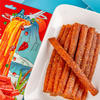 Close-up of non-fried extra spicy latiao texture - chewy grain snack, natural pepper flavor, vacuum-packed
