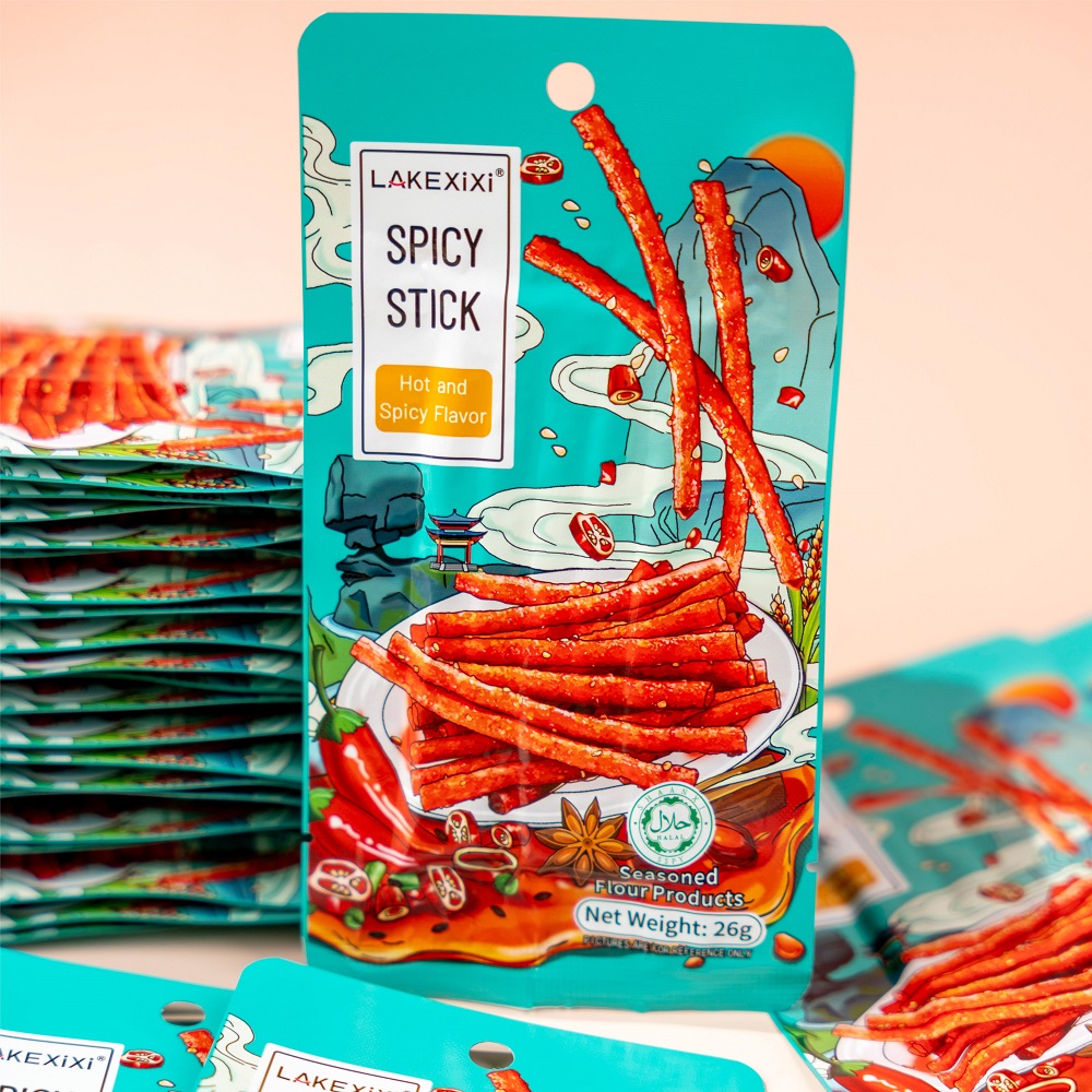 	Customizable OEM packaging for 26g Hot and Spicy Stick - bilingual label, logo printing, mini vacuum packaging