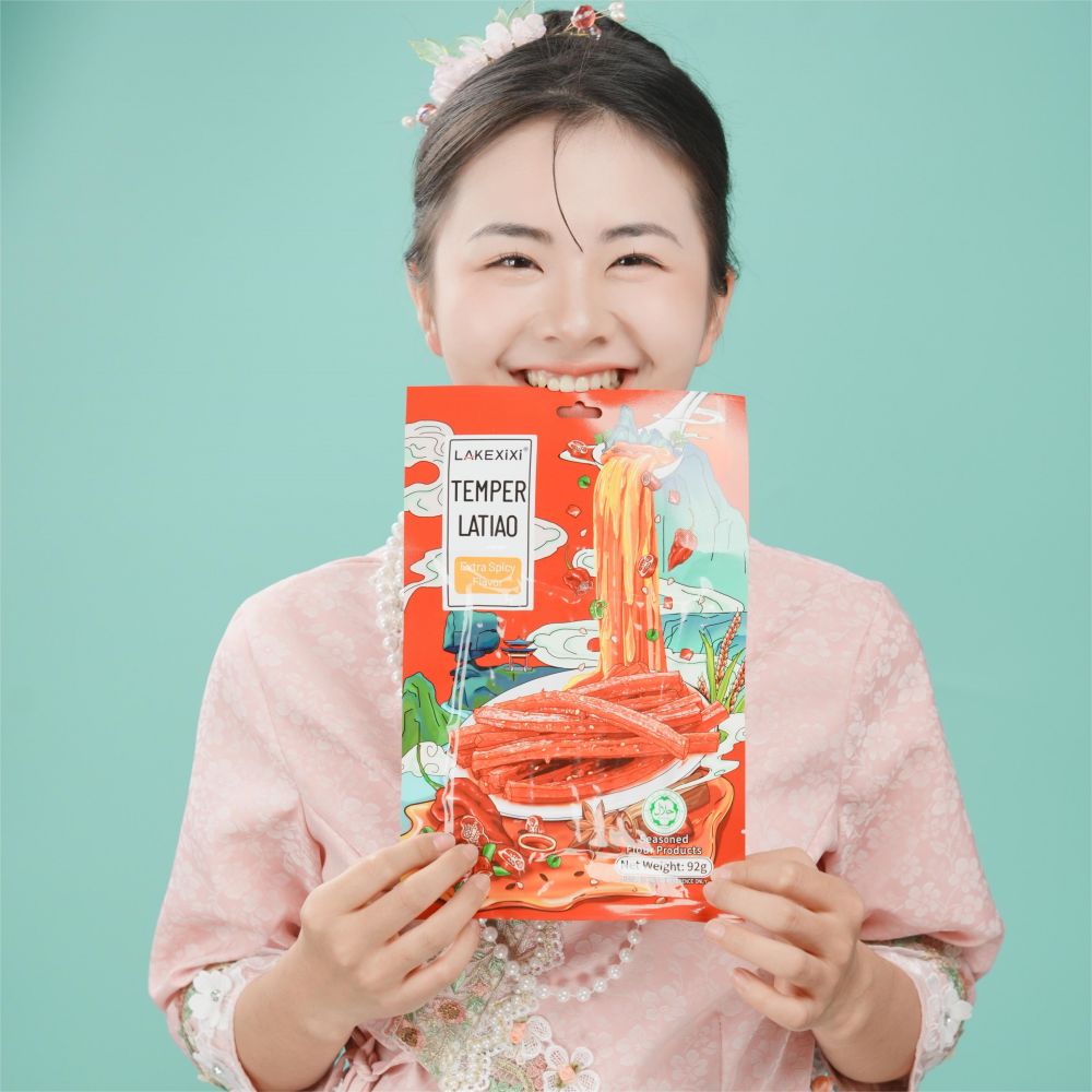 Extra spicy latiao supermarket shelf display - European export, HALAL certified, bulk retail packaging